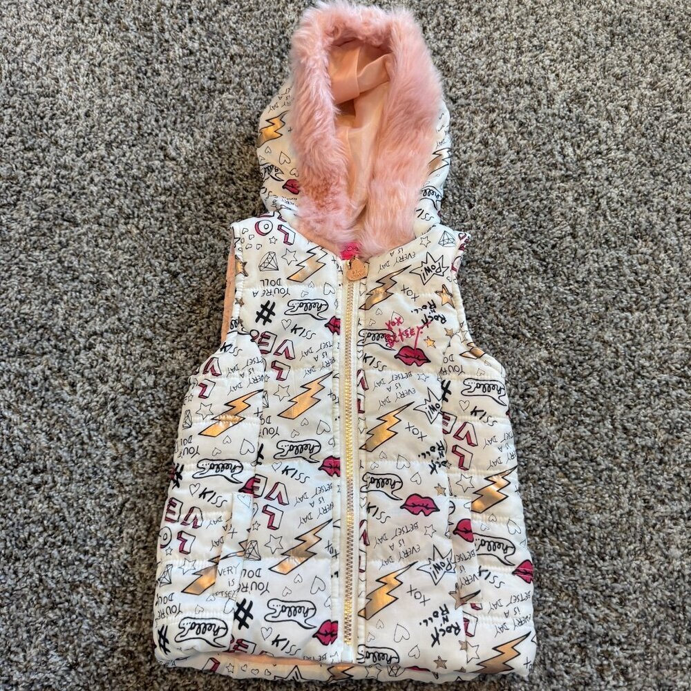 Betsey Johnson Sleeveless Zip Front Hooded Puffer Vest Girl's Size 4T